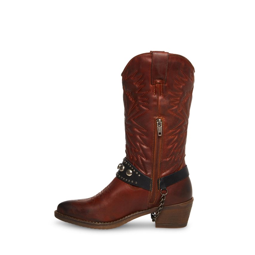 Brown Steve Madden Harrison Leather Women's High Boots | PH 7894VTF